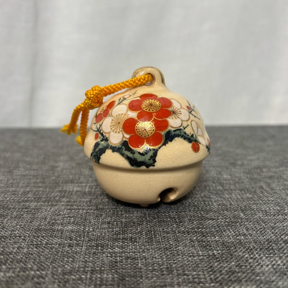 Vintage Japanese Kutani Porcelain Bell Dorei Plum Blossom Chrysanthemum